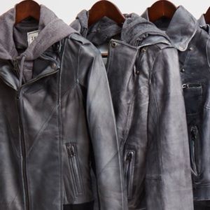 Black Leather Jacket! Washable leather!! Zip up hoodie